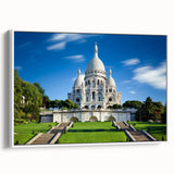 Vintage poster art of Parisian scenery on framed canvas, featuring vibrant colors, ideal for living room decor.