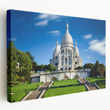 Paris skyline in muted gray tones on a large stretched canvas, suitable for kitchen wall art.