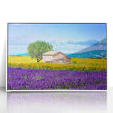 Mid-century modernist art depicting the Provence landscape in muted earth tones on a framed acrylic.