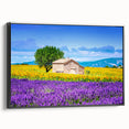 Black and white landscape art painting of Provence on framed canvas, ideal for bedroom wall decor.