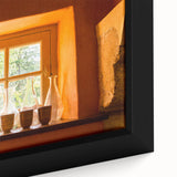 Extra large framed canvas of a textured black wall art depicting vibrant, colorful European scenery.