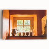 Black and white photo of a scenic French village on a large stretched canvas, ideal for kitchen wall art.