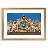 Abstract art print of Versailles scenery in muted gold and beige tones on a framed mat, suitable for dining room decor.