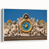 Vintage poster art of Versailles in a white framed canvas, featuring a colorful palette, ideal for living room decor.