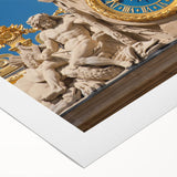 Art deco poster of the Versailles palace in subtle beige and gold tones on rolled canvas, suited for dining room walls.