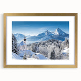 Abstract art print of a Bavarian landscape in muted earth tones, framed in gold, suitable for bedroom or dining room decor.