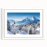 Textured art of abstract Bavarian landscape in muted greens and blues on a framed white mat, suitable for bedroom decor.