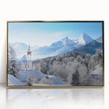 Framed acrylic painting of a serene Bavarian landscape in soft pastel shades, ideal for modern art wall decor in a nursery.