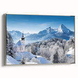 Framed canvas landscape art painting depicting a serene Bavarian scene in vibrant colors, ideal for living room decor.