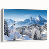 Vintage poster art of Bavarian scenery on a large framed canvas, featuring colorful art in muted tones.