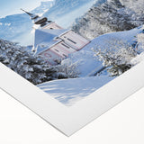 Art deco poster depicting a serene Bavarian landscape on rolled canvas, suitable for dining room wall art.