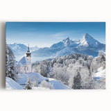 Black and white stretched canvas featuring a scenic Bavarian landscape, ideal for kitchen wall art or bedroom decor.