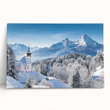 Black and white photo of Bavarian landscape on large stretched canvas, ideal for kitchen art.