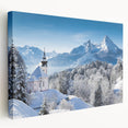 Scenic Bavarian landscape on large stretched canvas in muted earth tones, ideal for kitchen wall art.