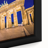 Extra large framed canvas of Berlin scenery in black with colorful, textured art accents, ideal for living room decor.