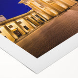 Art deco poster of Berlin skyline in muted gray and blue tones on rolled canvas, suitable for dining room decor.