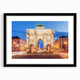 Extra large, textured abstract art print of colorful Munich scenery on a black framed canvas, ideal for living room decor.