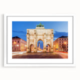 Textured abstract art print of Munich scenery in muted earth tones on a white framed mat, ideal for bedroom art.