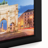 Extra large black wall art depicting a textured Munich scenery in vibrant colors on framed canvas.