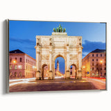 Framed canvas featuring a vintage-style landscape painting of Munich with colorful art on a black background.