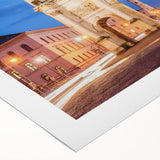 Art deco poster of Munich skyline in pastel shades on rolled canvas, suitable for dining room wall art.