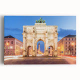 Black and white photo of Munich skyline on stretched canvas, ideal for kitchen wall art.