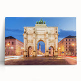Black and white stretched canvas of Munich skyline, ideal for kitchen wall art.