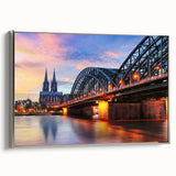 Framed canvas landscape art painting featuring a vintage scene of a German village, rendered in colorful hues.