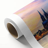 Art deco poster of a serene European landscape in soft pastel shades on rolled canvas, ideal for nursery wall art.