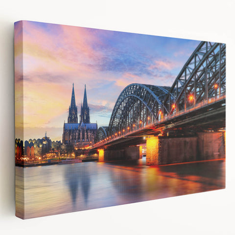 Scenic European landscape on stretched canvas depicting a German countryside in muted earth tones.