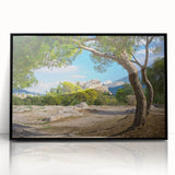 Large abstract wall art depicting the Athens skyline in muted gray tones on a framed acrylic, ideal for modern office decor.