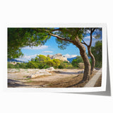 Extra large rolled print of Athens scenery with vibrant floral elements, ideal for art wall dining room.