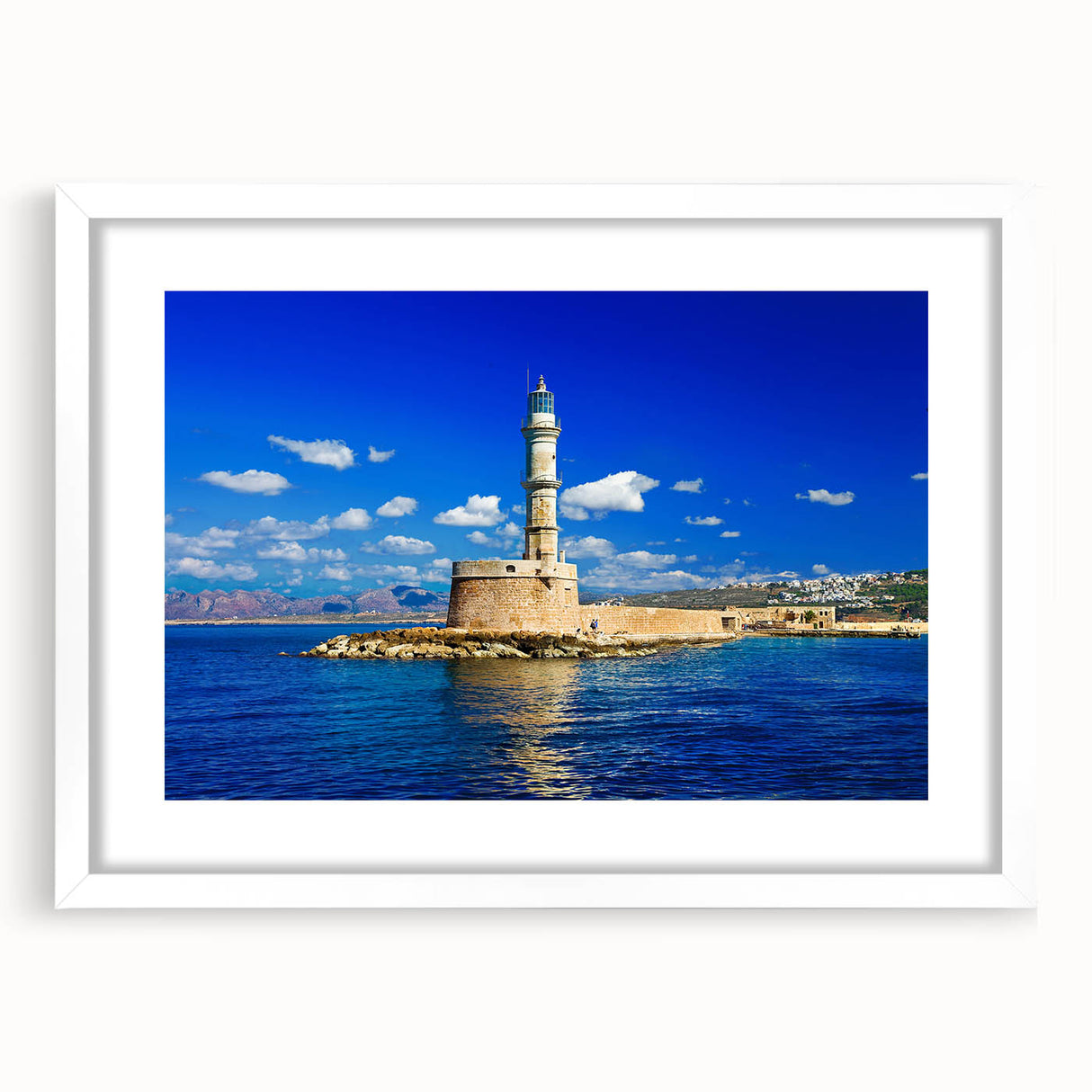Textured art print of an abstract European landscape in muted earth tones, framed with a white mat.