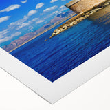 Art deco poster featuring a serene Crete landscape in muted earth tones on rolled canvas, suitable for dining room decor.