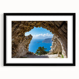 Colorful abstract art print of a European scene on textured canvas, framed in black, ideal for living room decor.