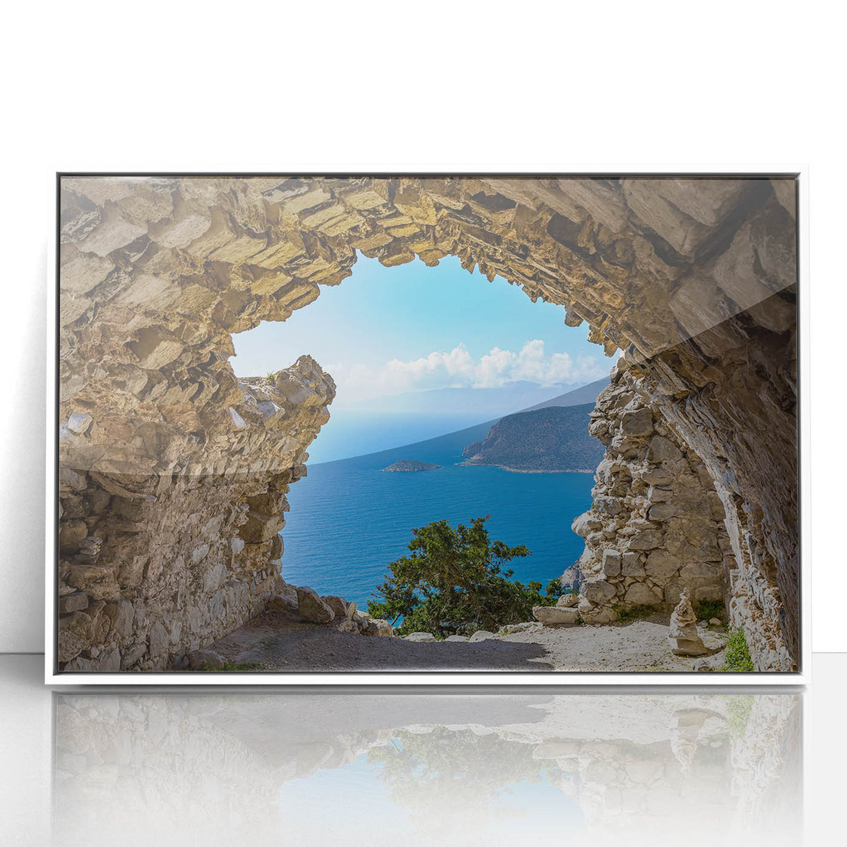Mid-century modernist art of Rhodes, Greece in acrylic, featuring pastel shades, ideal for nursery wall art.