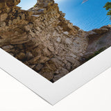 Art deco poster of Rhodes, Greece with muted blue and white tones on rolled canvas, suited for dining room wall art.