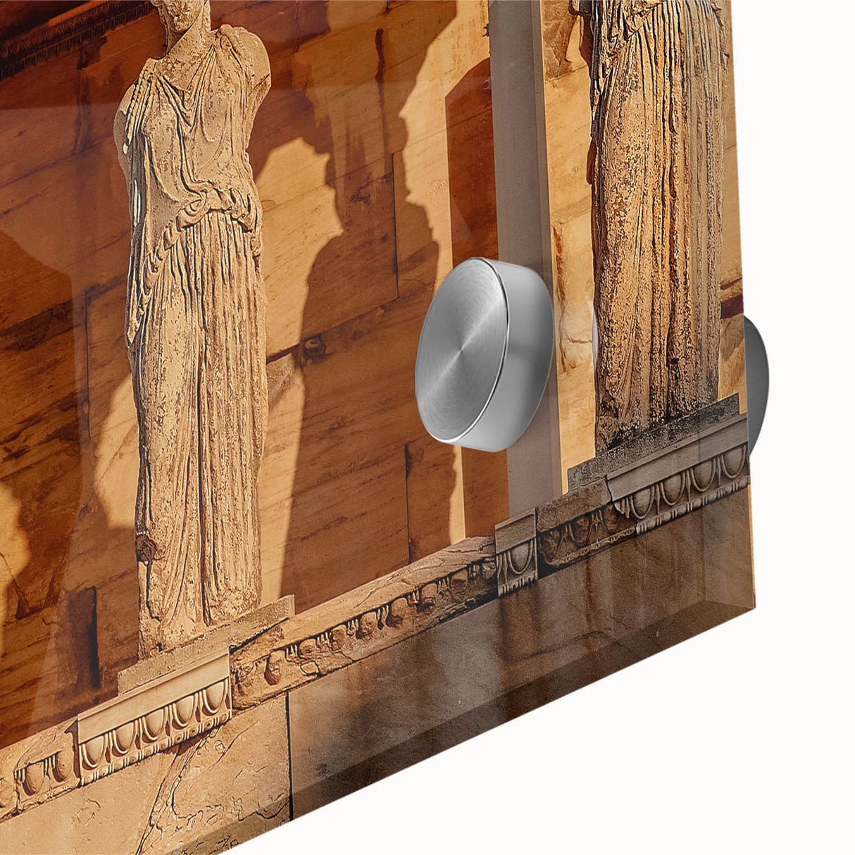 Mid-century modernist acrylic print of abstract European scenery in muted earth tones, ideal for dining room art.