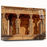 Acrylic print of a Greek landscape in muted blue and white tones, ideal for dining room decor.