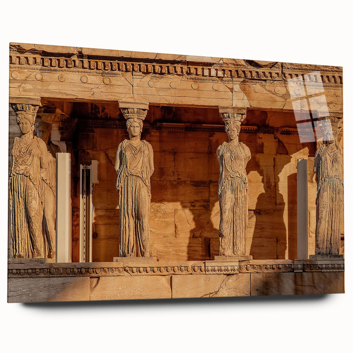 Acrylic glass print of a Greek landscape in muted earth tones, ideal for bedroom or dining room decor.