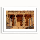 Textured abstract art print of a European scenery, using muted earth tones on a framed white mat, ideal for bedroom art.