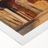 Art deco poster of a European Greek scenery in muted earth tones on rolled canvas, suitable for dining room wall art.