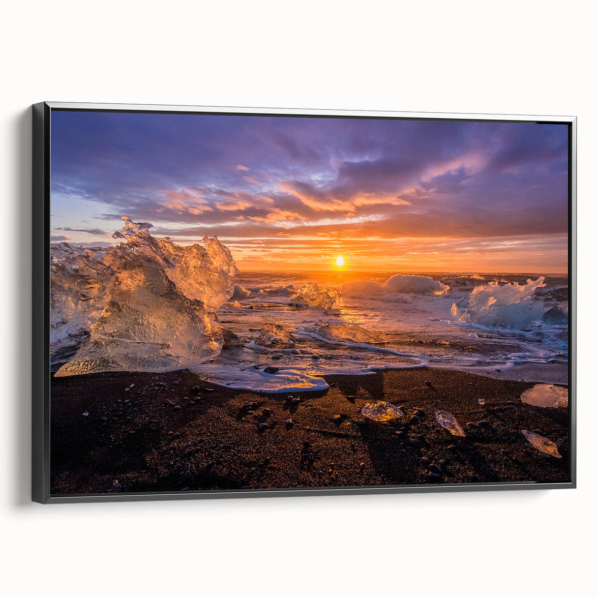 Black and white landscape art painting of Greenland on framed canvas, ideal for bedroom wall decor.