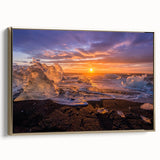 Framed canvas wall art featuring a vintage-style landscape painting of Greenland, with muted green and black tones.