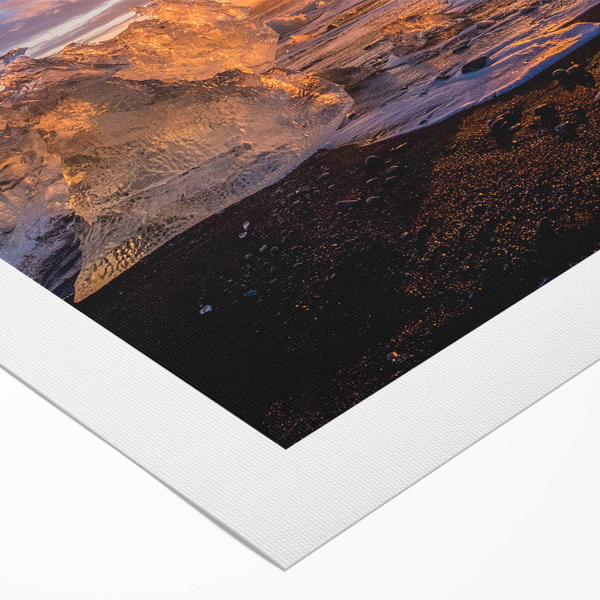 Art deco poster featuring a serene Greenland landscape in muted green and blue tones, printed on rolled canvas.