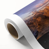 Rolled canvas depicting a serene Greenland landscape in muted green and blue tones, suitable as nursery wall art.