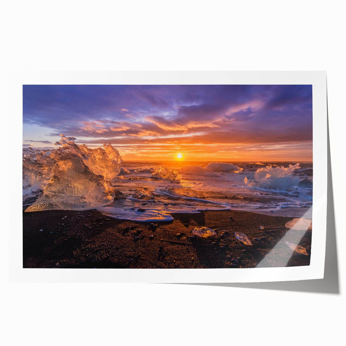 Rolled print of a Greenland landscape with lush green meadows, ideal for dining room wall art.