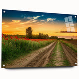 Acrylic print of a large abstract depiction of a Hungarian landscape in muted earth tones, ideal for dining room decor.