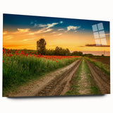 Large abstract wall art of a European scenery in muted earth tones, acrylic print, ideal for bedroom or dining room decor.