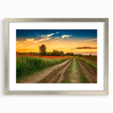 Extra large abstract art print of a European scenery in textured silver frame, ideal for living room decor.